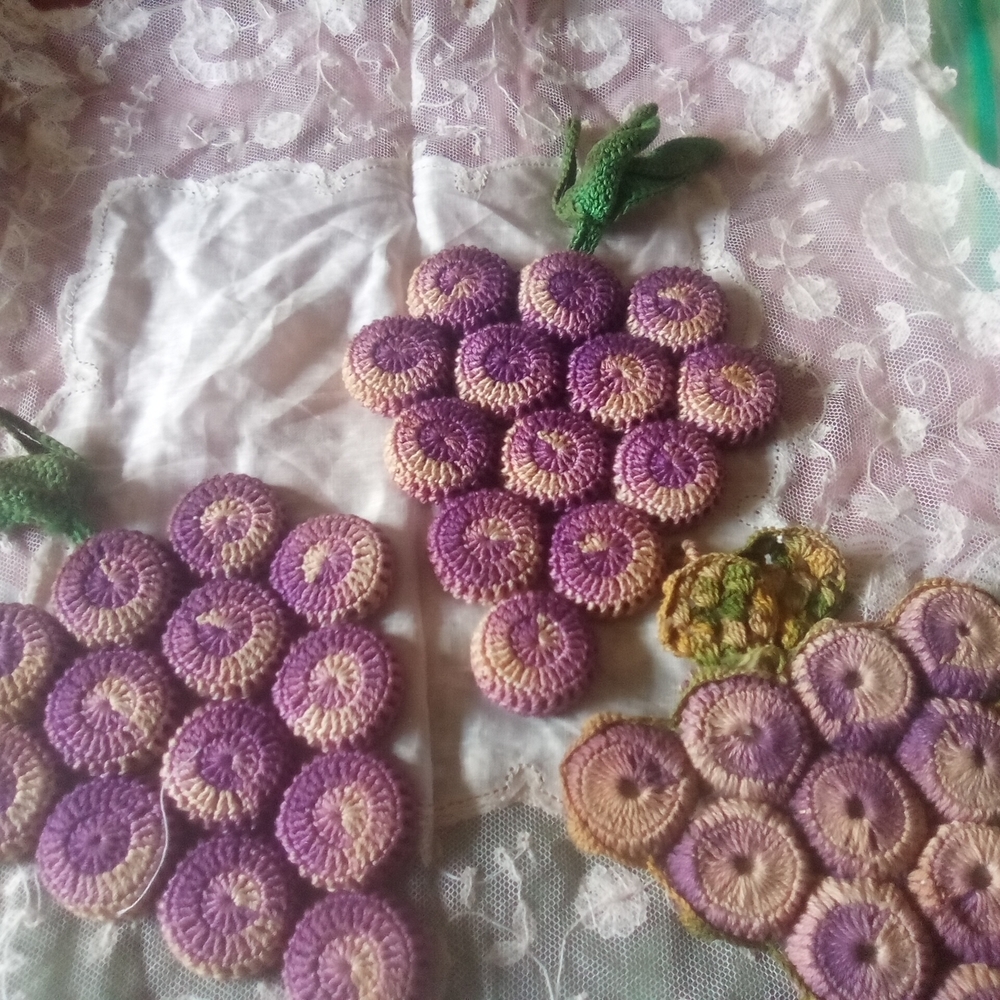 3 Purple Crochet Grape Trivets HotPads
